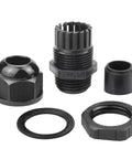 Black components of Ten Pack Half Inch IP68 Waterproof Nylon Cord Grips NPT Cable Glands Strain Relief, Adjustable, UL Listed, RoHS Compliant.
