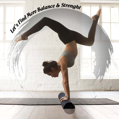 Woman doing yoga handstand on High Density EPP Half Round Back Roller Foam for Exercise Yoga Pilates and Stretching on mat indoors