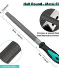 Half round metal file with ergonomic handle from 4 Piece Metal File Set With 8 Inch Hand Files And Handles Plus 12 Sheets Sandpaper For Metalworking