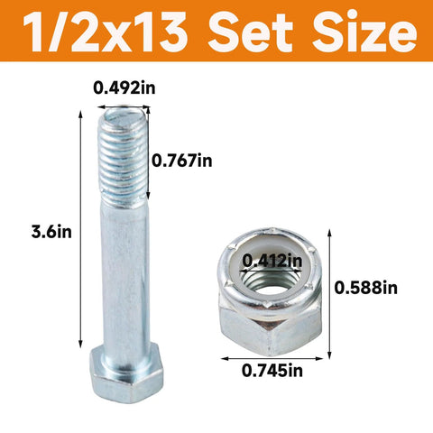 1/2-13 Nuts And Bolts Assortment With 3/4 Inch Head Locking Nylon Nut And 1/2 Inch Caster Axle Bolt Carbon Steel Galvanized