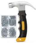 Bulk picture hanging kit with 600 galvanized nails in four sizes plus an 8 ounce hammer, delivering a ready to use set for hanging photos