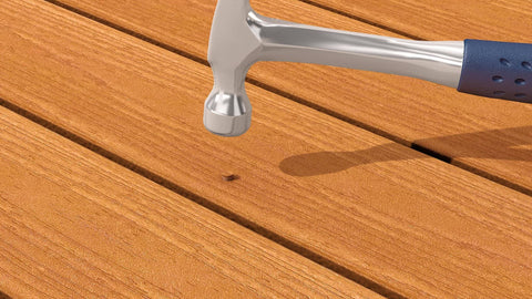 Trex Pebble Gray Deck Screw Plug for Deck Drive DCU Composite Screws conceals screw heads with a clean look on wooden decking.