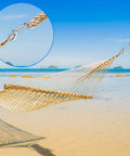 Hammock secured on beach with 15 Pack Double Ended Bolt Snap Hooks Four Point Seven Inch Heavy Duty Zinc Alloy Clips With 220 Pound Load Capacity
