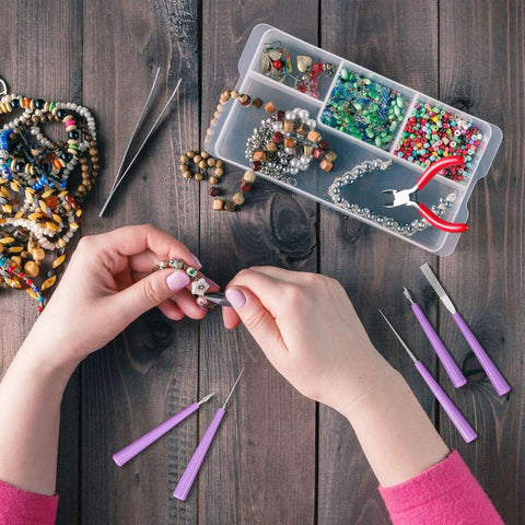 Hands using 10 Piece Bead Reamer Set For Jewelry Making And Beading Diamond Tipped Reamers For Enlarging Holes In Glass