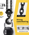 Black 1.25-ton lifting hand chain with hook and iron chain, showcasing strong load bearing for industrial use.