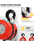 Red Hand Chain Hoist 1 Ton 2000 Lb Capacity 10 Ft Lift with 2 Heavy Duty Hooks and 360° Rotation Hook Latch for Secure Lifting