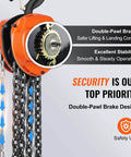 Image of 2 Ton Hand Chain Hoist 4400 Lbs Capacity 10 Ft Lift showing G80 galvanized chain and dual-pawl brake mechanism.