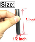 Person holding Six Pack One Half Inch Diameter And Three Inch Length Dowel Pins For Solid Wood Projects with size markings.