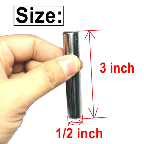 Person holding Six Pack One Half Inch Diameter And Three Inch Length Dowel Pins For Solid Wood Projects with size markings.