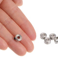 10pcs Set Screw Collars 3.05mm Bore Shaft Collars, 8mm OD, 4mm Width, nickel-plated, shown held between fingers