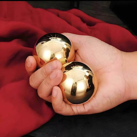 Brass Balls For Hand Exercise - 1.5 Inch Copper Balls held in hand for grip and finger strength therapy, stress relief, smooth and portable use.