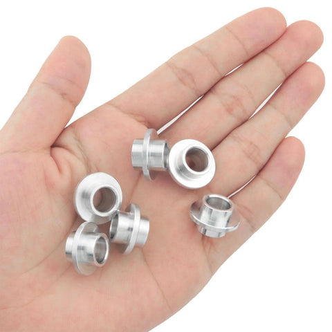 Aluminum Inline Skate Bearing Bushing Spacers Kit 16 Pieces With 8mm Axle Spacers shown in hand for size reference.
