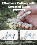 Hand holding 8 In 1 Mini Keychain Multitool With Serrated Scissors, File, Tweezers, Screwdrivers And Bottle Opener, Lightweight EDC Tool.