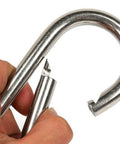 Close-up of Five And A Half Inch Heavy Duty Stainless Steel Carabiner Clip With Spring Snap Hook, easy to open, 600 lb load capacity