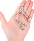 Fifty Pack Swivel Snap Hooks For Dog Leash Heavy Duty 2.68 Inch Flag Clasp Single Ended Swivel Clip shown in hand
