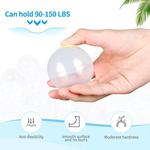Close-up of hand holding a transparent ocean ball from 100 Ocean Balls for Babies Kids Children Soft Plastic Birthday Parties Events Playground Games Pool.