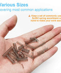 Hand holding various sizes of metal springs with text highlighting their common application uses.