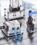 Five Way Two Position Hand Lever Pneumatic Valve With Spring Reset Center Return One Quarter Inch NPT Manual Push Pull Control Air Line Valve For Industrial Pneumatics Works At 25 To 116 Psi on industrial setup.