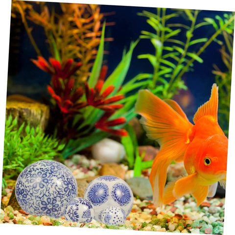4pcs Floating Ceramic Balls Decorative Porcelain Orbs for Fish Tank Home Ornament and Pool Decor Hand-Painted Pattern with Goldfish