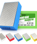 Hand Polishing Pads Set Of 5 Grits 60 120 240 400 1000 For Tile And Glass, displaying blue, green, red, yellow pads with diamond surfaces.