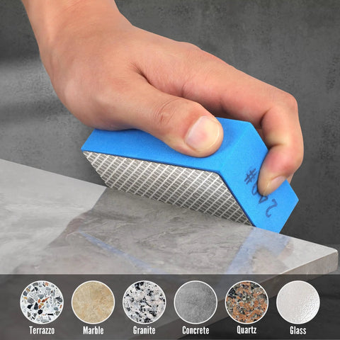 Hand Polishing Pads Set Of 5 Grits 60 120 240 400 1000 For Tile And Glass shown in use on a stone surface