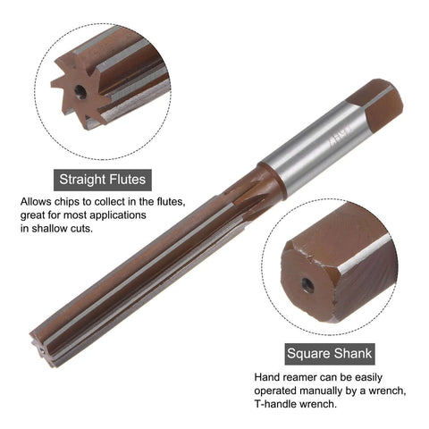 Hand Reamer 16mm H7 For Metal And Wood Holes, 9SiCr Alloy Steel Cutting Tool With Straight Flutes And Square Shank