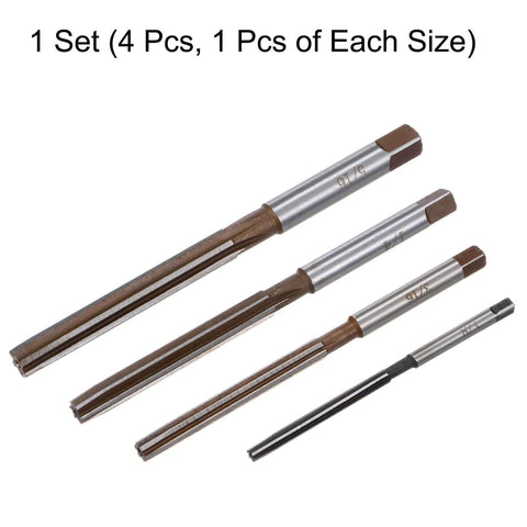 Four Piece Hand Reamer Set Includes Sizes One Eighth Inch Three Sixteenths Inch One Quarter Inch And Five Sixteenths Inch In H8 Tolerance