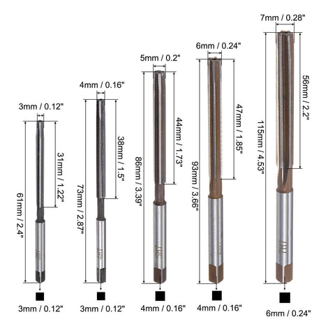 10 Piece Hand Reamer Set 3mm To 12mm H7 Tolerance In Alloy Steel With Straight Flutes For Precise Hole Enlargement And Finishing In Metal And Wood Pro Grade Reamer Bits For Smooth Accurate Hole Sizing, with size annotations
