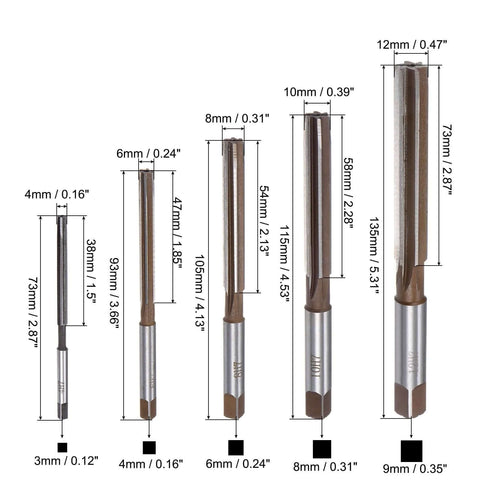 Hand Reamer Set Pro Grade 4mm 6mm 8mm 10mm 12mm H7 Alloy Steel With Straight Flutes For Precise Hole Reaming In Metal And Wood Projects Great For Finishing Cylinders And Bore Holes Uxcell