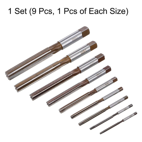 9 Piece Hand Reamer Set For Metal And Wood, H8 Tolerance, Metric Alloy Steel Reamers With Straight Flutes, 3mm to 16mm