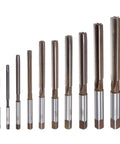 Image of 10 Piece Hand Reamer Set 3mm To 12mm H7 Tolerance In Alloy Steel With Straight Flutes For Precise Hole Enlargement And Finishing In Metal And Wood Pro Grade Reamer Bits For Smooth Accurate Hole Sizing showing front view of various sizes.