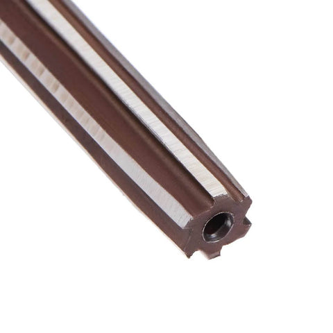 Close-up of 14mm Hand Reamer with 6 Straight Flutes Pro Grade 9SiCr Alloy Tool Steel H8 showing 10.5mm square shank.
