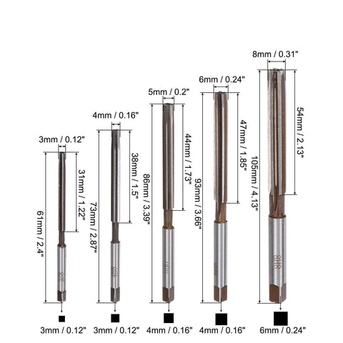 9 Piece Hand Reamer Set For Metal And Wood, H8 Tolerance, Metric Alloy Steel Reamers With Straight Flutes, 3mm to 8mm sizes shown