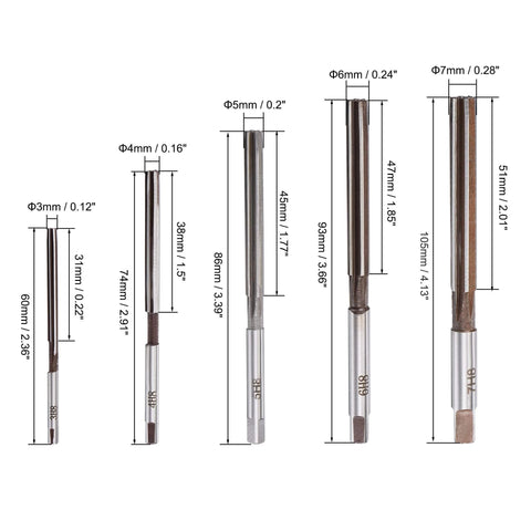 Hand Reamers Set H8 Accuracy Alloy Tool Steel 6 Flutes Straight Shank Milling Cutter Tool 10pcs sizes 3mm to 7mm close-up