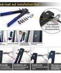 Pressure Rivet Nut Tool Kit, 430Pcs Metric Rivet Nut Combination (M8/M6/M5/M4/M3) with installation instructions and tools