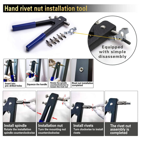 Pressure Rivet Nut Tool Kit, 430Pcs Metric Rivet Nut Combination (M8/M6/M5/M4/M3) with installation instructions and tools