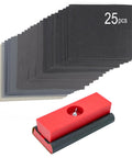 Hand Sanding Blocks Set For Auto Body And Woodworking 25 Pcs Grit 120 To 3000 featuring red handle and sandpaper sheets