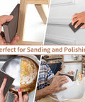Using Eight Pack Hand Sanding Block Set Grits 60 80 120 220 for wood, drywall, metal polishing and smoothing.