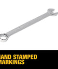 Close-up of a wrench from the Pro Grade 192 Piece Mechanics Tool Set With One Quarter Inch, Three Eighths Inch, And One Half Inch Drive Sockets by DEWALT.