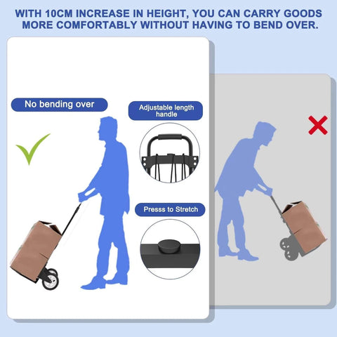 Illustration showing a person using the J Folding Hand Truck and Dolly, 200 LB Capacity Upgraded Aluminum Dolly Cart with extended handle.
