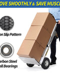 Hand truck with 8-inch flat-free tire, 2.50-4 solid tire, 5/8" bearings, 2.2" offset hub, carrying boxes for smooth motion, garden use