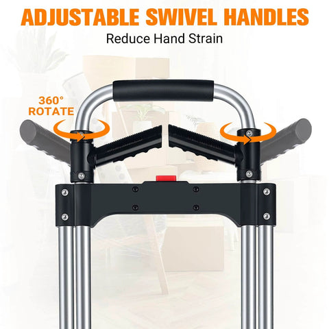 Adjustable swivel handles on 380 LB Capacity Folding Hand Truck Heavy Duty Foldable Dolly Cart with Wheels for easier maneuvering.