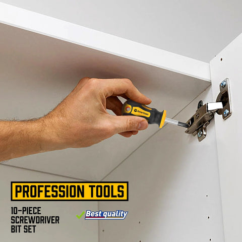Using 10 Piece Magnetic Screwdriver Set With 5 Phillips And 5 Slotted Tips Cushion Grip Handles for cabinet installation