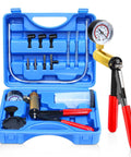 Hand Held Vacuum Pump Tester Kit For Automotive Testing Vacuum Gauges And Brake Bleeder With Pro Grade Adapters And Case Blue