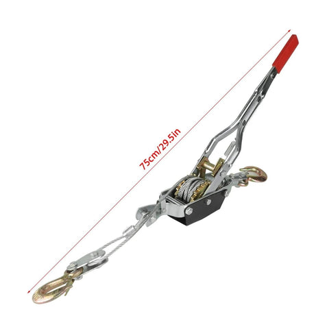 Heavy Duty Wire Rope Puller With Double Hook Lifting Tool Mini Tightener 4T, shown with 75cm length measurement.