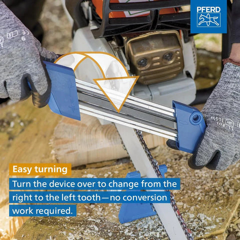 2 In 1 Chainsaw Sharpener And Depth Gauge For Three Eighths Low Profile Chains With A Five Thirty-Second Inch File in action