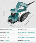 Effortless stock removal and precise edge chamfering from a 3.8 Amp handheld planer with 3-1/4 inch blade and depth adjustment.