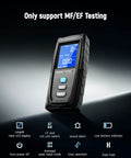 Handheld EMF Meter with LCD Display, detects electric and magnetic fields, sound-light alarm, rechargeable for home and office use.