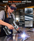 Person using 2 In 1 Handheld MIG And Stick Welder For Home DIY And Farm Repair PLOWIC 250A Portable 110V on steel surface