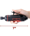 1/4 Inch Mini Air Straight Die Grinder AP17314 with 1/4 Inch Collet 22000 RPM showcased in a hand for size reference